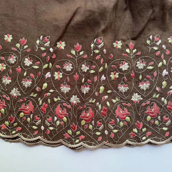 Ann Taylor Linen Skirt Embroidered Floral Brown Size 4 Petite - Picture 3 of 9